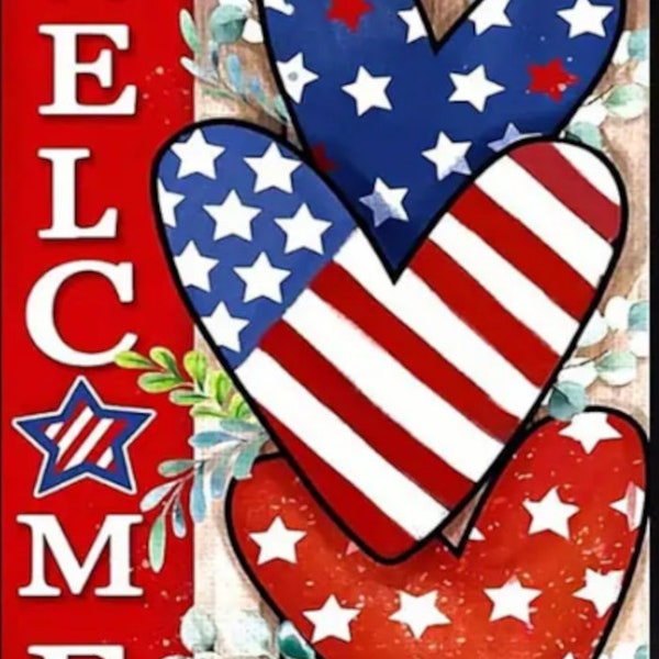 US Seller, Patriotic Diamond Painting Kit, American Hearts Diamond Art, Round Drills, 30 x 40 cm (11.8x15.7 Inches), Red White and Blue