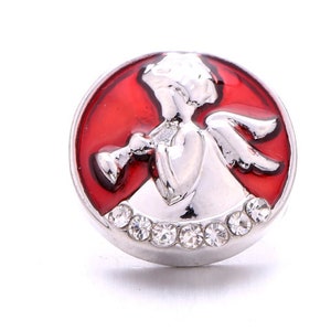 Red Christmas Angel Snap Button, Interchangeable Jewelry 18-22 mm Snap Jewelry, Ginger Snaps, Noosa, Magnolia & Vine, Chunk Snap