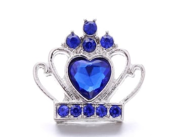 Sapphire Blue Crystal Crown Snap Button, Interchangeable Jewelry 18-22 mm Snap Jewelry, Ginger Snaps, Noosa, Magnolia & Vine, Chunk Snap