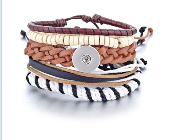 Snap Jewelry Brown Woven Leather Snap Button Bracelet Fits 18 22 mm Snap Button 5 Layered Bracelets Angel Wing Ginger Snap Noosa Etsy France