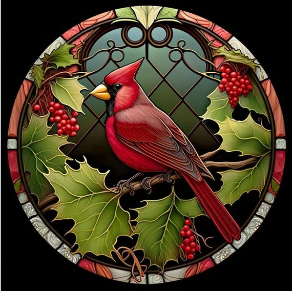 5D Red Cardinal Bird Diamond Painting DIY Kit, 3030cm/11.8inx11