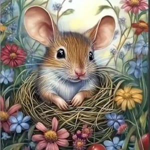 Mouse and Flowers Diamond Painting Kit 5D Adult Craft Kit, Diamond Dots Paintings, US Seller, 30x40 11.81x15.75 inches