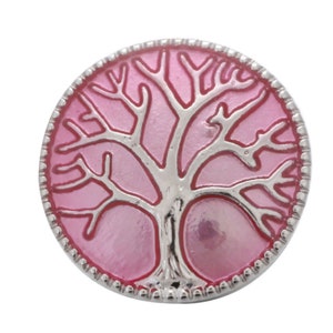 Pink Tree of Life Snap Button Charm, Interchangeable Jewelry 18-22 mm Snap Jewelry, Ginger Snaps, Noosa, Magnolia & Vine, Chunk Snap