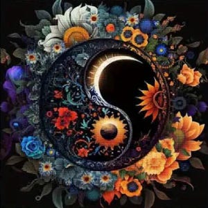 Sunflower Yin Yang 5D Diamond Painting Kit, Diamond Art Kit, 30x30cm (11.8x11.8in), Home Decor, Christmas Gift for Her