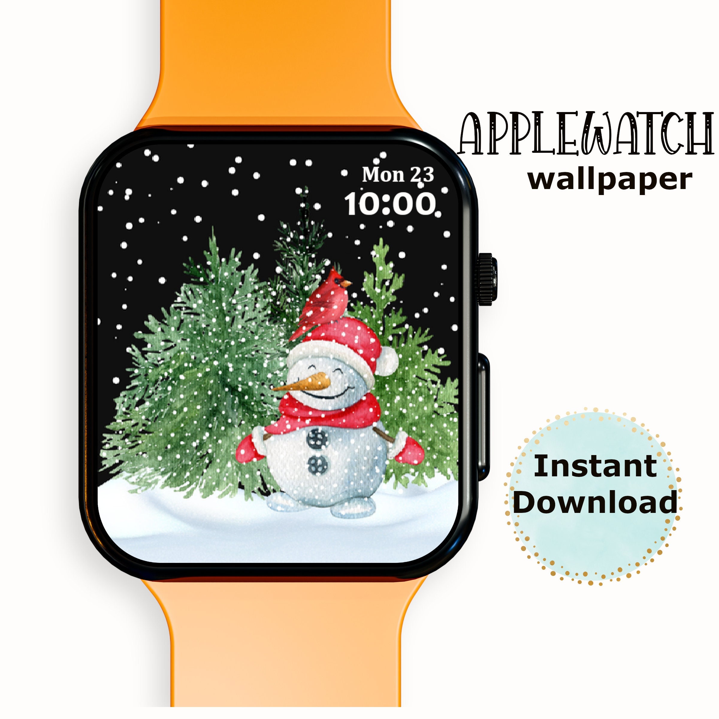 Snowman Apple Watch Wallpaper Winter Snowy Scene Wallpaper Etsy