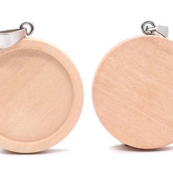 Set of 5--25mm Wood pendant blanks - 1 Inch Cabochon Trays - Necklace Trays - Cabochon Bezel-Blank Wood  Bezel Cabochon