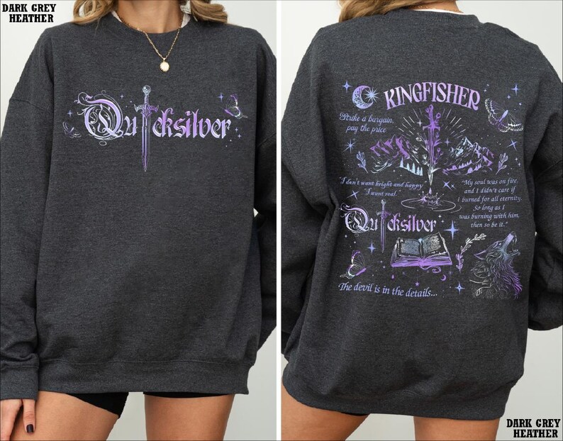 a black sweatshirt with purple writing on it