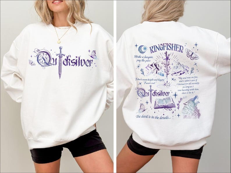 two pictures of a woman wearing a white sweatshirt