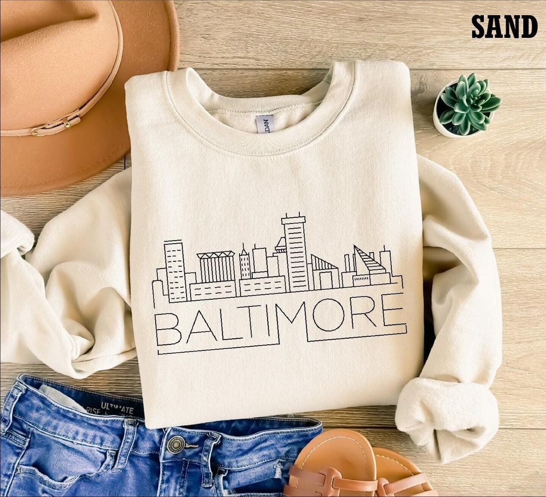 Baltimore City Skyline Sweatshirt, Cityscape Silhouette Shirt, Souvenir ...