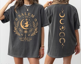 Camiseta Salem 1626 They Missed One 2 Sides, Suéter de bruja de Salem, Camiseta de bruja de Halloween, Camiseta de bruja de Massachusetts 1692