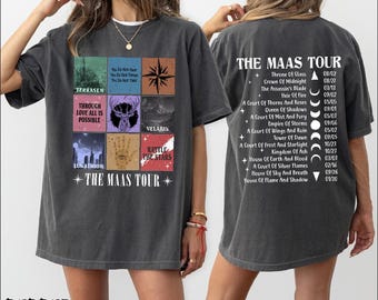 Camiseta de la gira de Maas (parte delantera y trasera), sudadera con capucha de Trono de Cristal, suéter de Velaris Ciudad de la Luz Estelar, camiseta de La Corte Nocturna, productos para amantes de los libros.