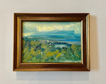 Peinture à l'huile originale de fleurs de plage : art du paysage côtier encadré (5 x 7)