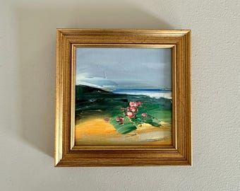 Contemporary Small Painting- 5 x 5- Abstract with roses-overall framed size 6-1/2 x6-1/2 inches