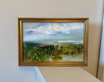 Framed Beach Oil Painting: Gold Frame, Signed Original Artwork 7x10