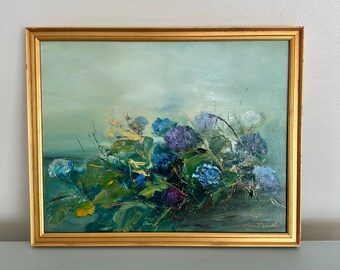 Hydrangea Painting-Framed Original Oil Painting-11 x 14 cradled panel-  Framed overall Size- 12 x 15 inches-ready to hang