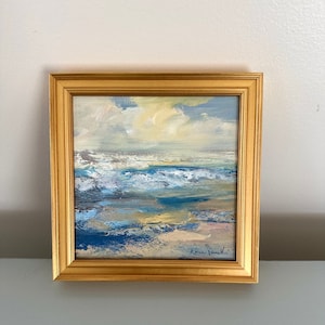 Pastel Surf - Original Oil Painting- measures 6 x 6- overall framed size is 7-1/2 x 7 -1/2  including frame size-Deep gold frame