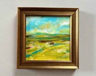 Abstract Landscape Original Painting- Framed 5 x 5 Landscape- Painting Framed-overall framed size 6-1/4 x 6-1/4 inches