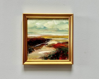 Warm Weather-Landscape Original- Impressionist -Small Painting -Painting measures approx. 7 x 7  inches including Gold Frame