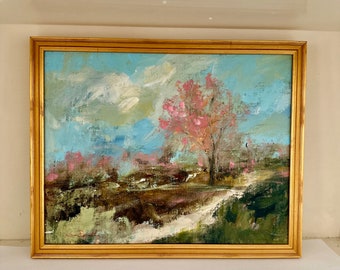 Spring Landscape Painting-Framed Original Painting-11 x 14 Linen Panel-  Framed overall Size- 12 x 15 inches-ready to hang