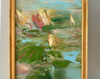 Original Oil Painting: Afternoon Lilypond - Framed, Signed, Varnished