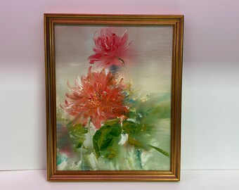 Dalia Painting - Oil - Contemporary Floral  Painting: Original Framed Art (11 x 9)