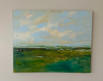 Marsh Painting-Original-Jade Marsh- Contemporary Art-Original Painting 24 x 30- Painted1-1/2" Edge-Ready to Hang