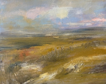 Original Oil Painting: Golden Landscape on Canvas, 11x14