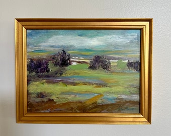 Landscape Painting -Small Painting-Framed Original Painting -7 x 9 inches including frame -Gold Custom Frame