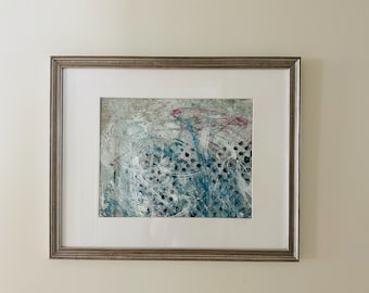 Abstract Ink Painting: Gray Silver Tone - Matted & Framed