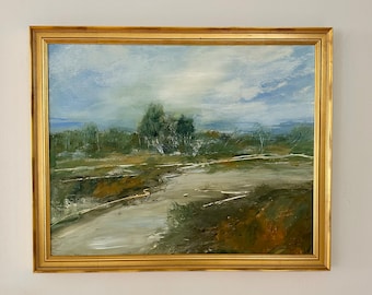 Peinture acrylique originale « Landscape Path » : oeuvre d'art contemporain dans un cadre doré (16 x 20)