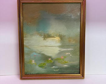 Waterlily Pond- Oil - Contemporary  Painting: Original Framed Art (11 x 9)
