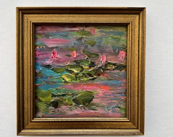 Original Lilypond Painting: Shades of Pink, Framed Small Art