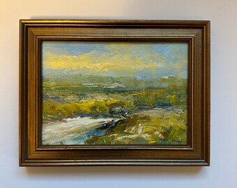 Golden Land -Small Landscape Original Oil Painting- Framed 5 x 7 Landscape- Painting Framed-overall framed size 6-1/4 x 8-1/4 inches