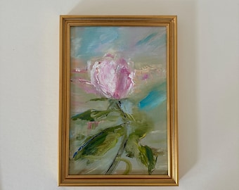 Framed Pink Peony Painting: Floral Still Life, Gold Frame