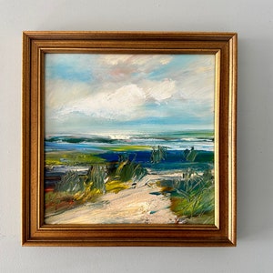 Original Marsh Oil Painting: Framed Coastal Landscape Art (8x8)