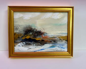 Original Oil Painting: Beach Changing Season-Gold  Frame, 7x9 Inches overall size