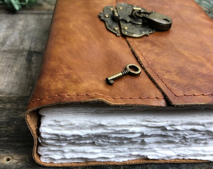 Large Locking Journal, Leather Journal, Vintage Leather Journal