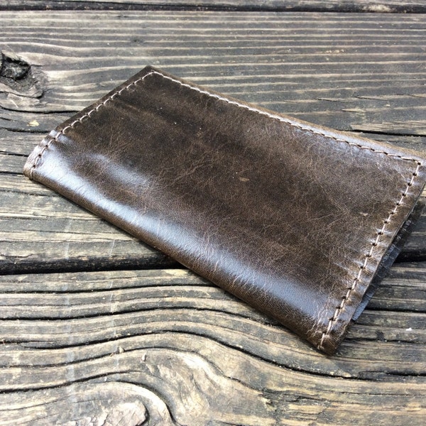 Refined brown leather business card case/ leather bi-fold wallet by Binding Bee