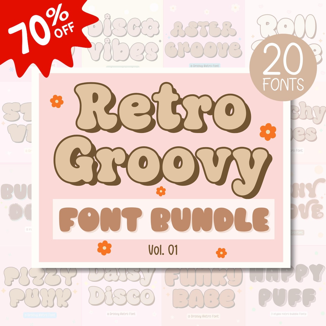 Groovy Retro Font Bundle – 70s Bubble & Display Fonts for Cricut ...