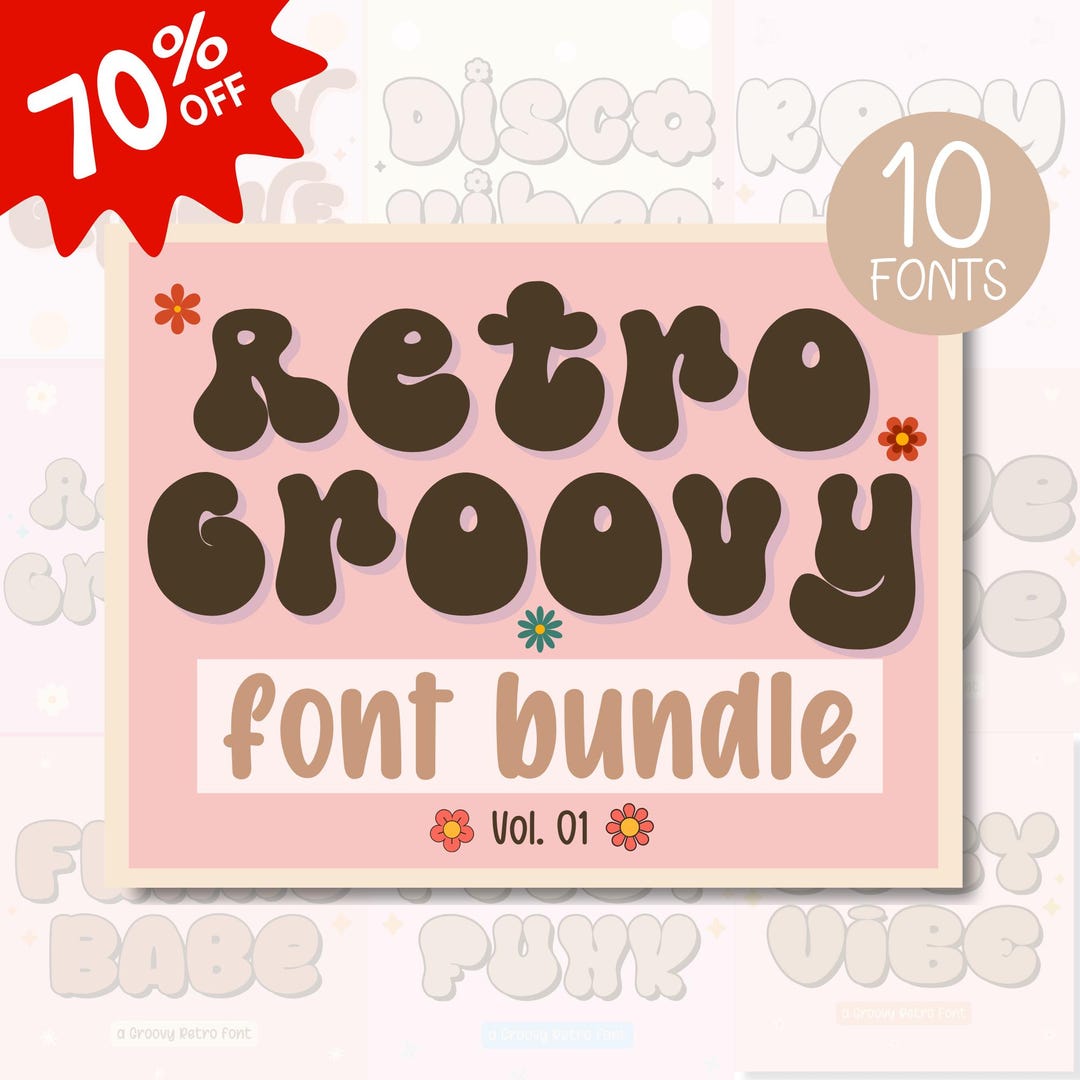 Groovy Retro Font Bundle – 70s Bubble & Display Fonts for Cricut ...