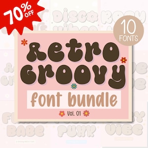 Groovy Font Bundle, Retro Font Bundle, Bubble Font Bundle, Display Font bundle, Big Font Bundle, Groovy Retro Vibes Font, 70s Cricut Font