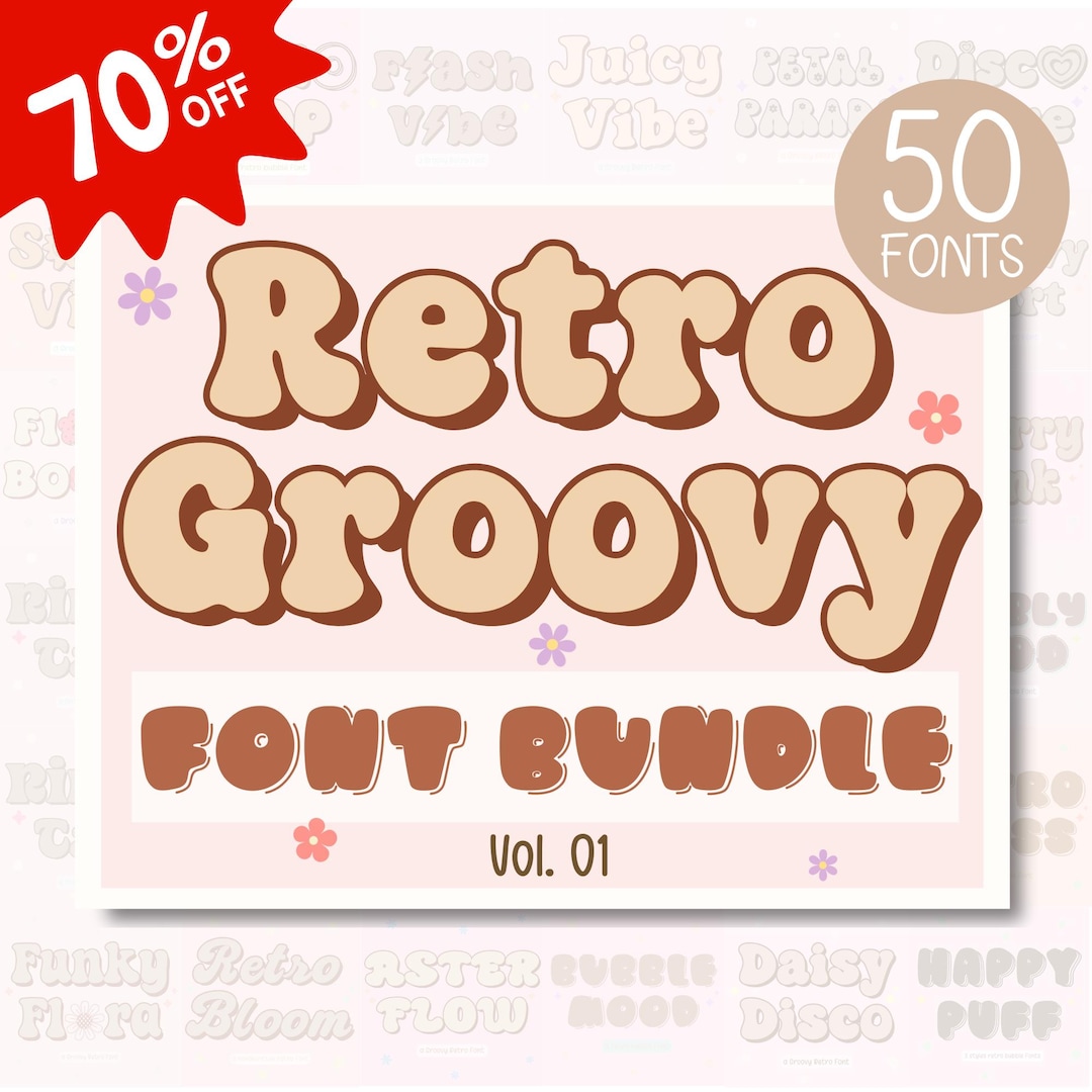 Groovy Retro Font Bundle – 70s Bubble & Display Fonts for Cricut ...