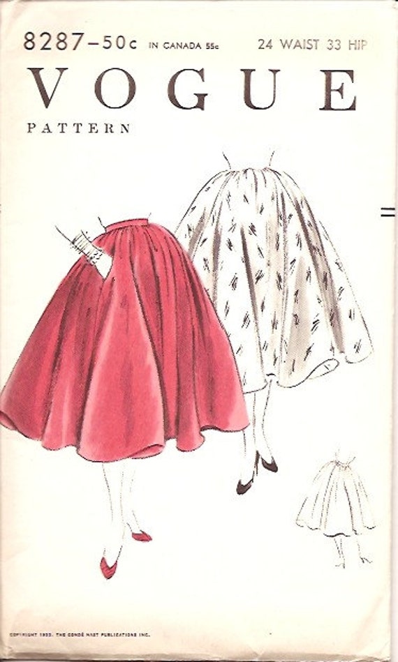 Vogue 8287 Vintage 50s Circle Skirt Sewing Pattern UNCUT | Etsy