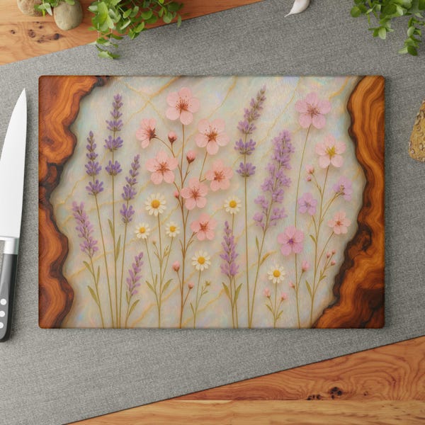 Wildflower Glass Charcuterie Board, Charming Custom Initials Maple Design Cutting Board, Christmas Housewarming Married Wedding Gift 0544