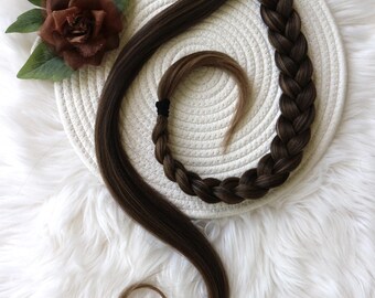 Fascia Per Capelli Intrecciata Nero/Marrone - Cerchio Largo Elastico, Accessorio Sintetico Per Coda Di Cavallo E Treccia, Donna E Ragazza