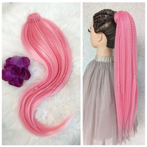Pink Braided Ponytail Extension: Synthetic Clip-In Hairpiece