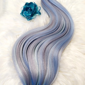 Light Blue Grey & Mint Green Ponytail – Synthetic Hair Extension on Elastic Band, Festival Hairpiece, Handmade Wig, Colorful Clip-In Hair
