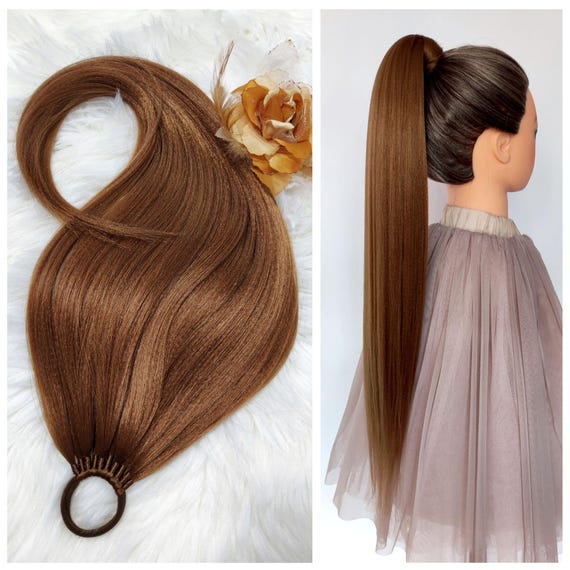 Copper Brown Ponytail Copper Red Ponytail Extension: 18 Wavy Human Hair Clip-In  main image 4