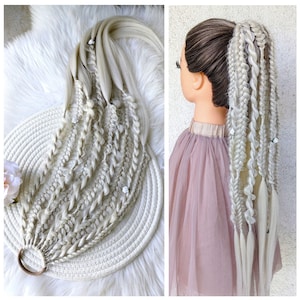 Platinum Blonde Braid Ponytail Extension - Synthetic Braids on Hairband, Braided Hair On Elastic Band, Festival Braids Ponytail, Wedding Wig