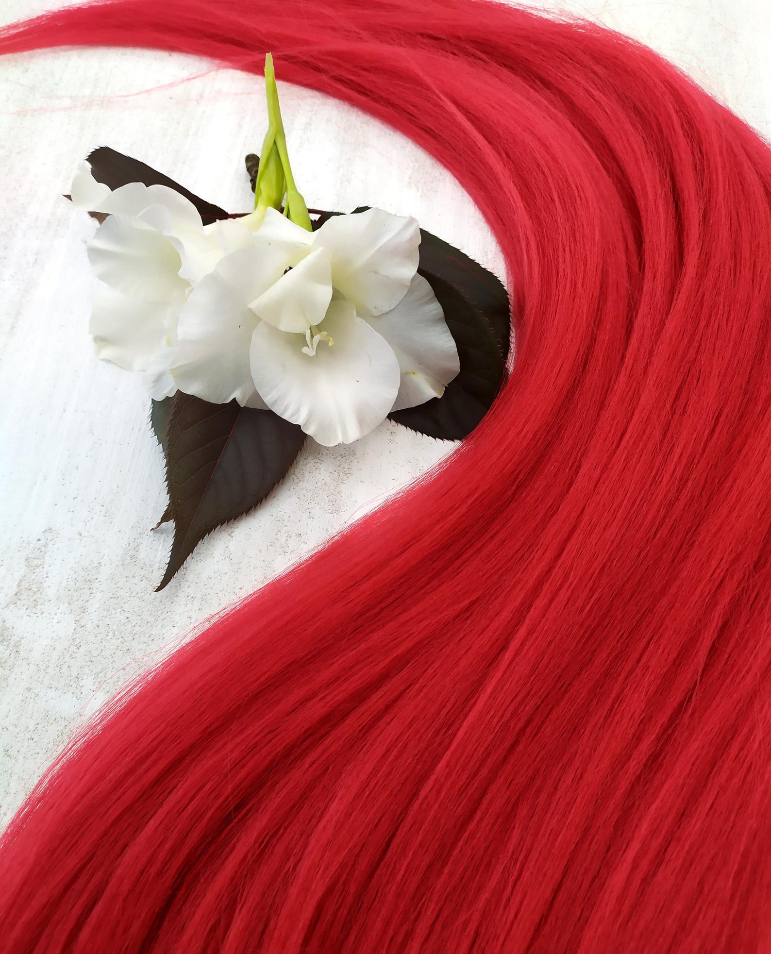 Ruby Red Extension Red Ponytail Extension – Synthetic Hair on Elastic Band, Festival ...